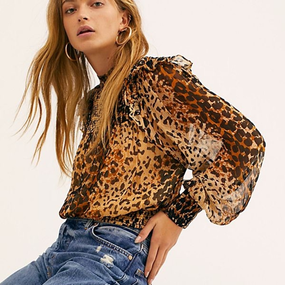 Free People Roma Blouse leopard print shirt